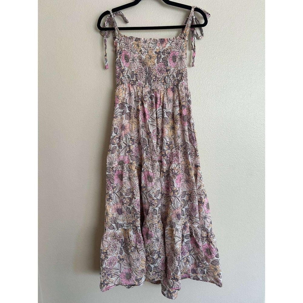 VICI Floral Smocked Tie Strap Midi Dress XL Cotton Lined Coquette Boho